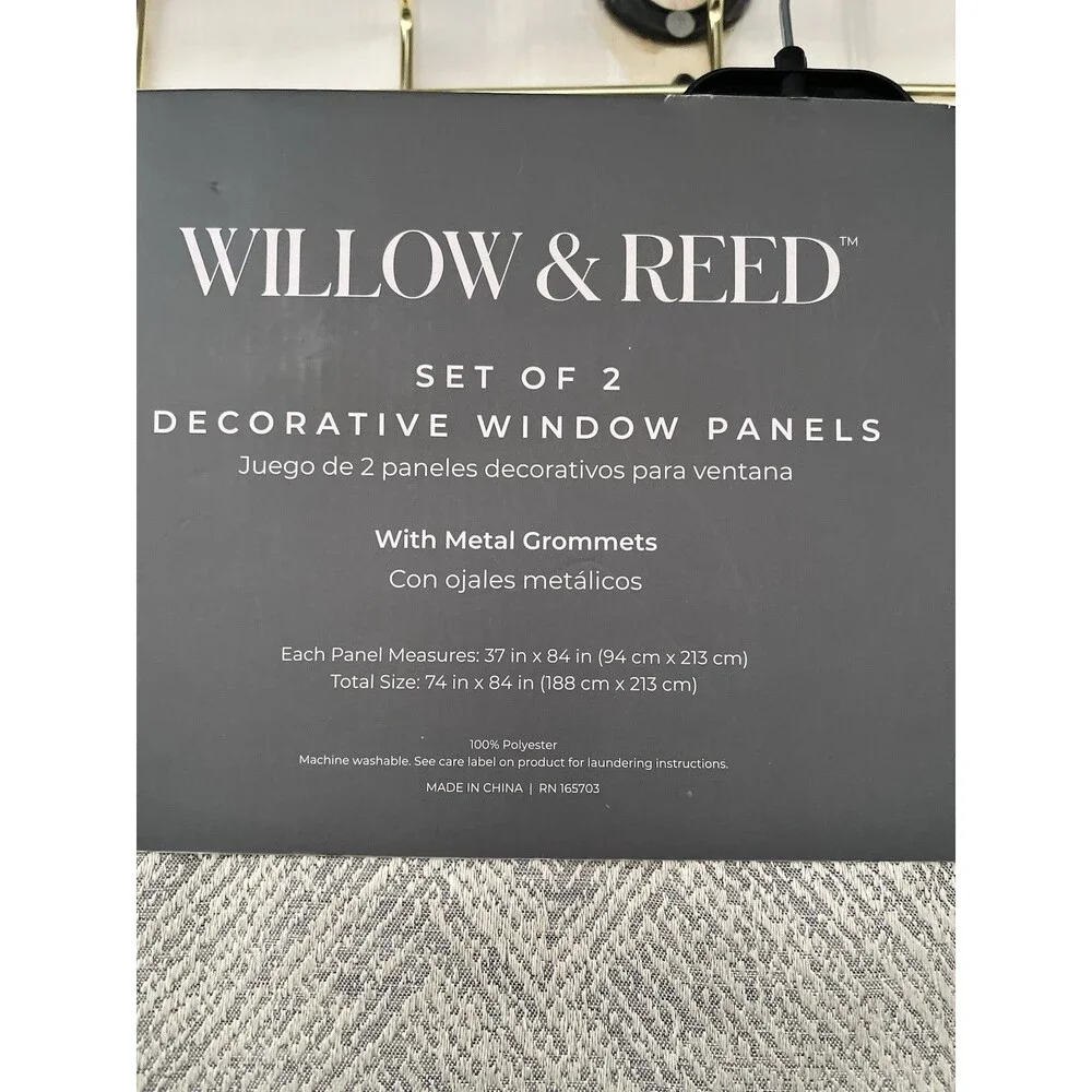 Willow & Reed Set 2 Curtain Panels Gray Geometric Grommet 84” Long